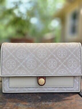 Tory Burch Blush-Beige Logo Print Chain Crossbody